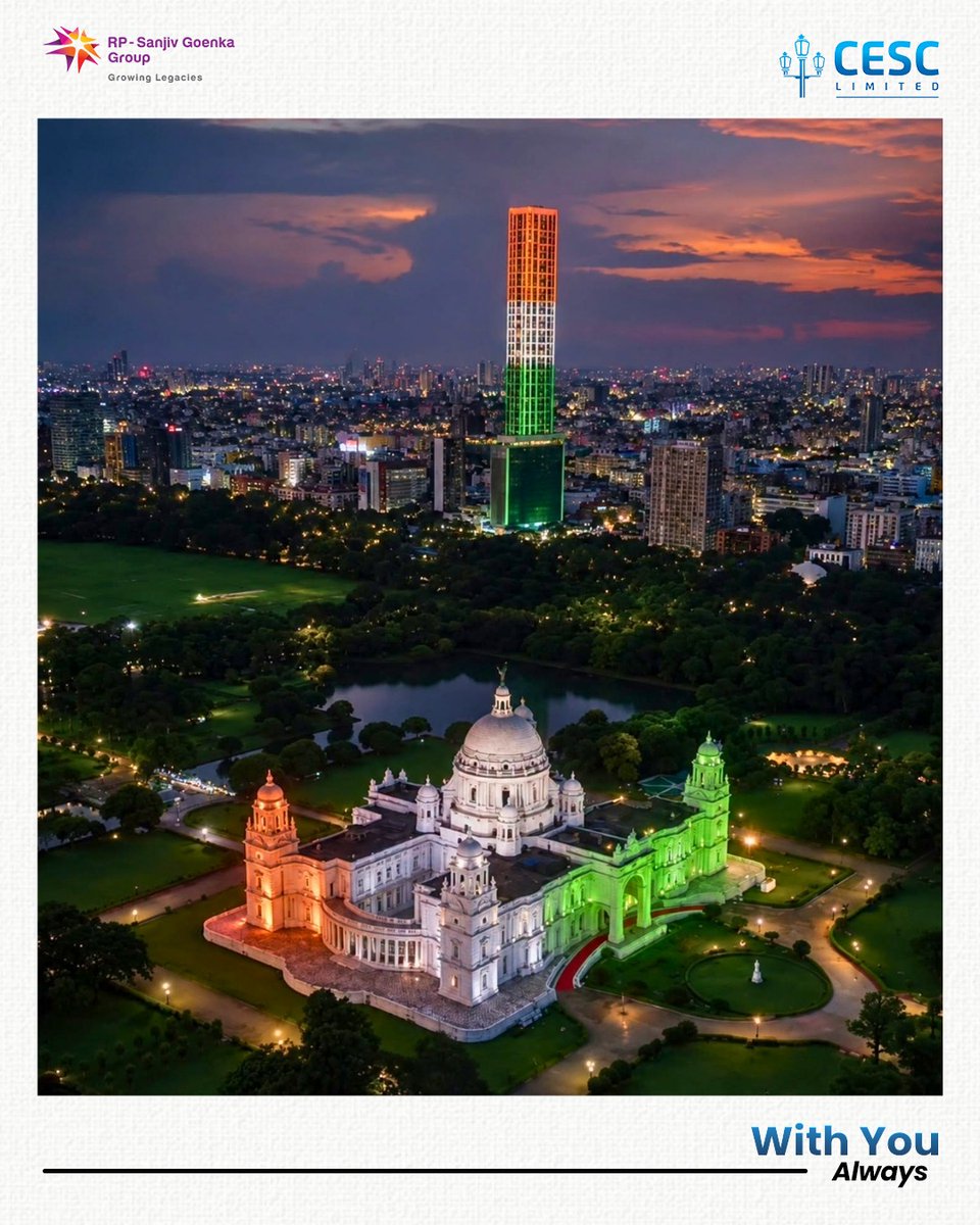 CESCLimited's tweet photo. As Kolkata’s iconic landmarks come alive in the colours of the Tiranga, the city glows with the spirit of a nation united in celebration.
#HarGharTiranga #IndependenceDay #Kolkata #CESC #WithYouAlways https://t.co/y3X0vXIXj4