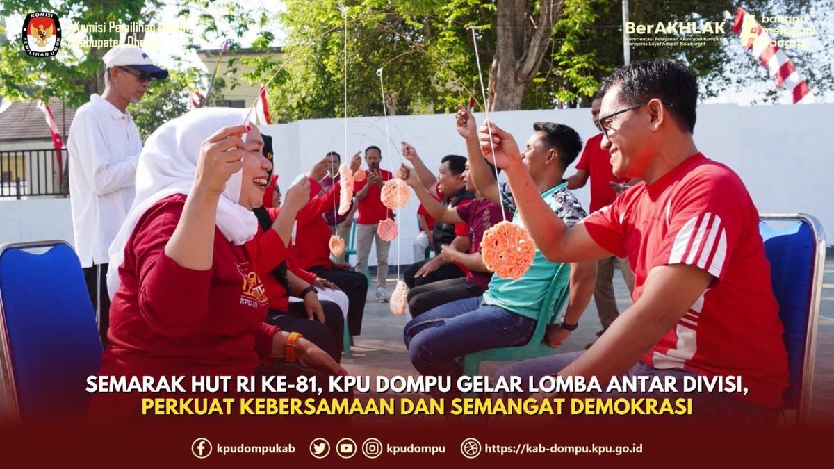 KPUDOMPU's tweet photo. #TemanPemilih. Semarak HUT RI ke-81, KPU Dompu Gelar Lomba Antar Divisi, Perkuat Kebersamaan dan Semangat Demokrasi

Info lebih lanjut klik link di bawah ini 👇👇👇👇

https://t.co/Vvr3JGtpSy

@KPU_ID
@KpuNtb
#KPUMelayani
#KPUKabupatenDompu https://t.co/asY1bUCgag