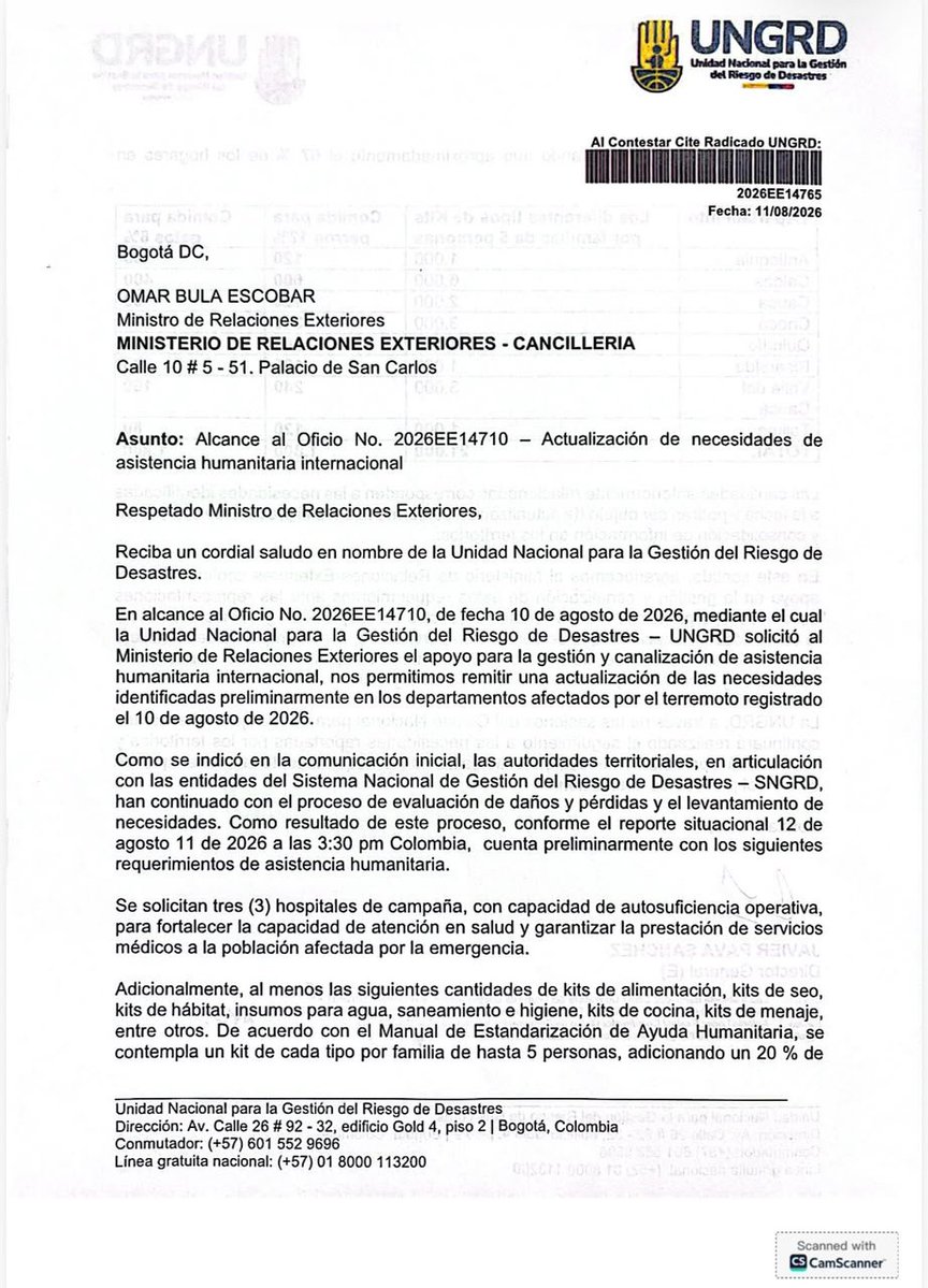 javier_pava_s's tweet photo. Para conocimiento público, comparto las cartas que como director (E)  de la @UNGRD, envié a la Cancillería aceptando ayuda de Estado Unidos y la otra carta solicitando la gestión para ayuda humanitaria. Q quienes quieren desinformar mal intencionadamente no publicaron. https://t.co/y4UezHyDVs