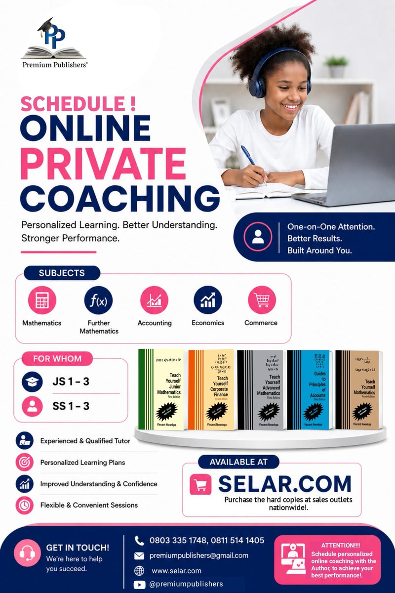 PremiumPublish2's tweet photo. Start One On One Online coaching with the Author to avoid poor performance. Please call/ WhatsApp the Author on 0803 335 1748 for more details https://t.co/oyo5DcnNPI