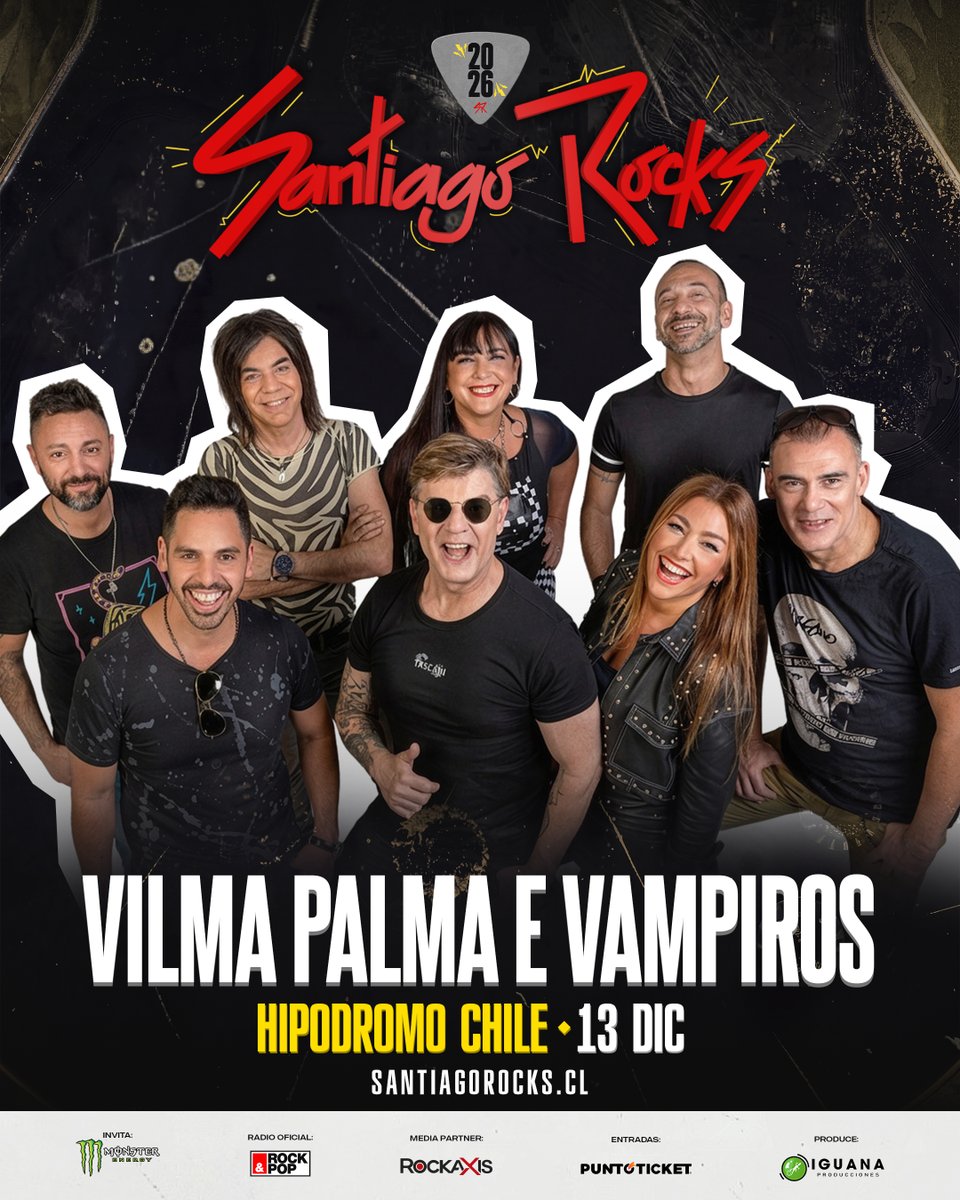 IguanaCL's tweet photo. Si creciste cantando Vilma Palma e Vampiros, este momento es para ti🎤

Este 13 de diciembre, el Hipódromo Chile se llena de clásicos que siguen sonando tan fuerte como siempre🔥

Asegura tu entrada en https://t.co/GqWKCcokpy

#SantiagoRocks2026 #Chile #VilmaPalmaEVampiros https://t.co/wfXBjhHuz9