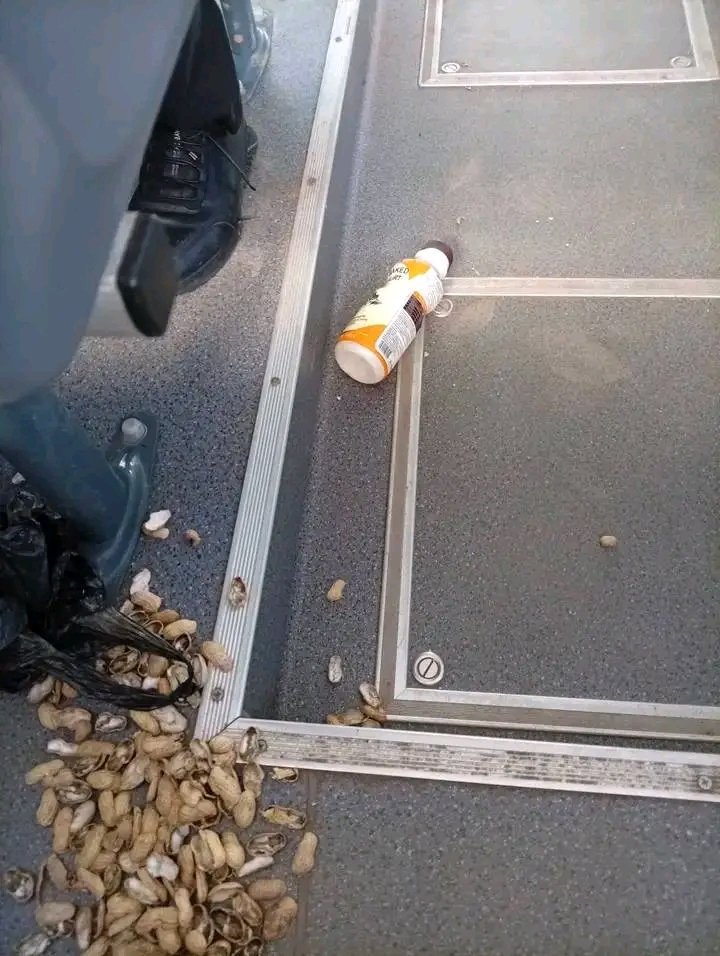 IgboHistoFacts's tweet photo. Look at what someone that sucked their mother’s breasts did inside the new Abia Electric Bus.

A passenger peeled groundnuts and littered the bus with the shells.

This is embarrassing! It should not be so!

Please, who raised you? https://t.co/5oHszm76x9