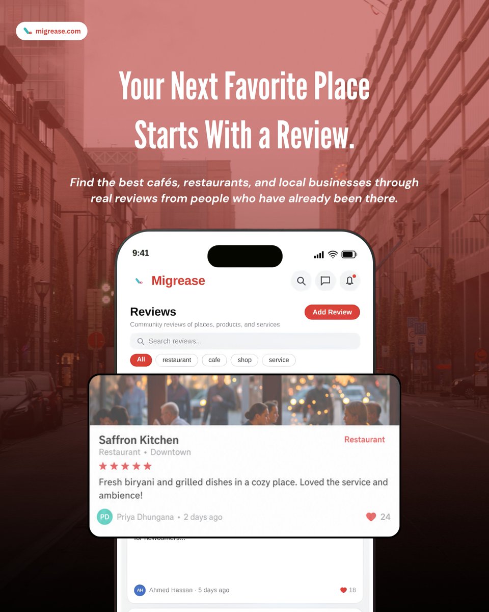 migreaseapp's tweet photo. The best recommendations don't come from ads. They come from people who've actually been there.

Discover cafés, restaurants, and local businesses through real community reviews on Migrease.

Your next favorite place might be one review away.

#Migrease #Reviews #DiscoverLocal https://t.co/OWYCcZJRBf