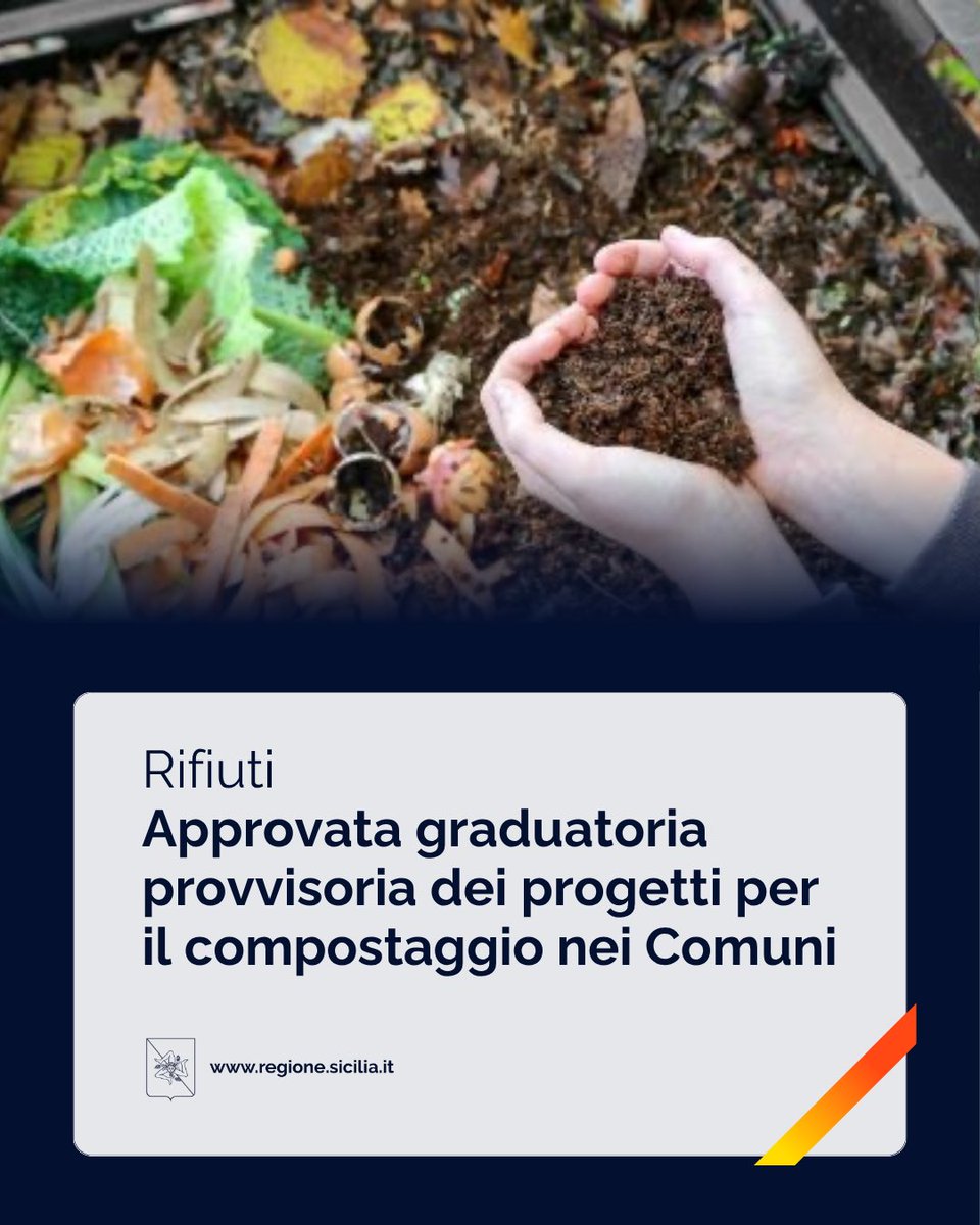 Regione_Sicilia's tweet photo. 🚮 L’assessorato regionale dell’Energia e dei servizi di pubblica utilità ha approvato la graduatoria provvisoria dei progetti che mirano a sostenere le attività di compostaggio di prossimità dei #rifiuti organici.

Leggi 🔗 https://t.co/DK0QwiOowk

#RegioneSiciliana https://t.co/TLkhQ8kH0p