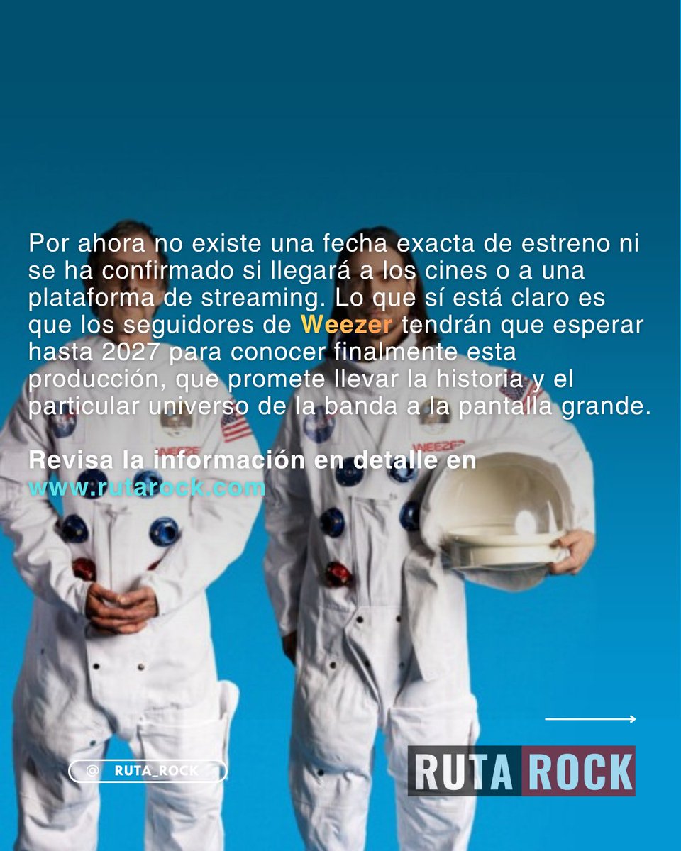 RutaRockCom's tweet photo. Brian Bell confirmó que la película de Weezer ya está terminada y que llegará al público durante 2027.

Revisa la información completa en nuestra web 👉https://t.co/W4otwJ2Gy6 

#weezer https://t.co/qkMlxMBW8o