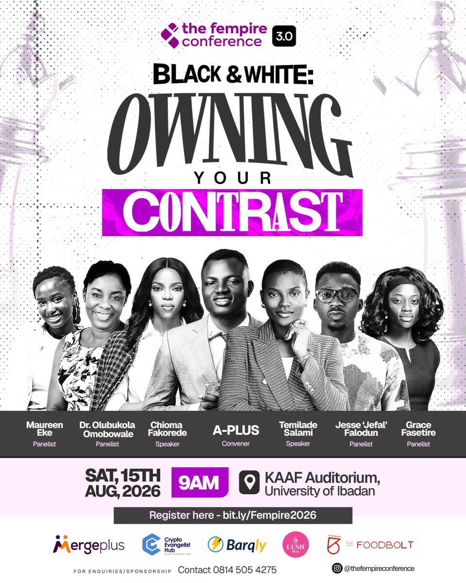 Fempireconf's tweet photo. FEMPIRE CONFERENCE 3.0 IS TOMORROW.

You have seen the lineup of speakers, are you sure you want to miss this? 🌚

There will be amazing conversations on how to own your contrast as a lady, mind shifting talks, trainings, giveaways, and connections to make.🤭 https://t.co/iHdBQXWog3