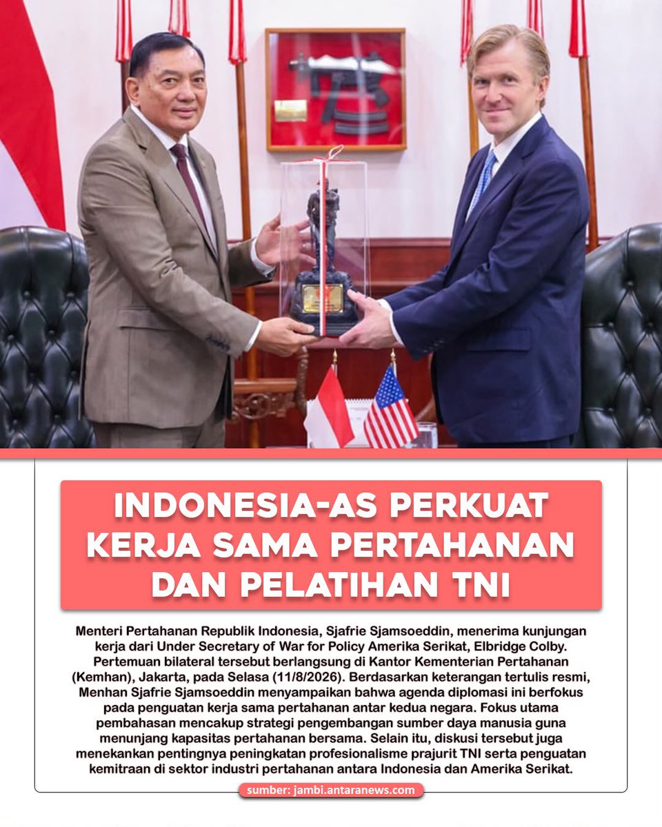 Noermalaup's tweet photo. Kerja sama pertahanan Indonesia dan AS terus diperkuat. Semoga membawa dampak positif untuk kemajuan TNI 🇮🇩 https://t.co/ethUxIjv3k