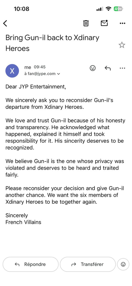 xdinaryheroesfr's tweet photo. Nous continuerons de clamer notre désaccord face à la décision de JYP !!
Vous pouvez leur adresser un mail afin que nous soyons le plus grand nombre possible à demander le retour de Gun-il au sein des Heroes !!
#letgunilstays #XDINARYHEROES6 #ot6forever #justiceforgunil https://t.co/oIfsJn0T7e