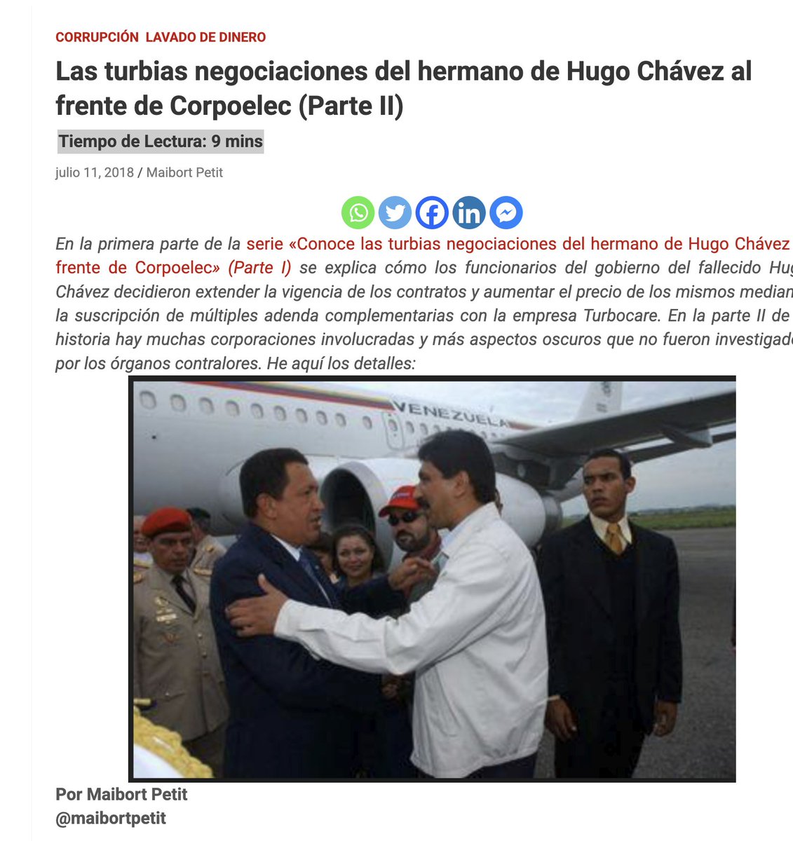 maibortpetit's tweet photo. Las turbias negociaciones del hermano de Hugo Chávez al frente de Corpoelec (Parte II) https://t.co/sLqv6mtmEu https://t.co/M4HZbG1jc2