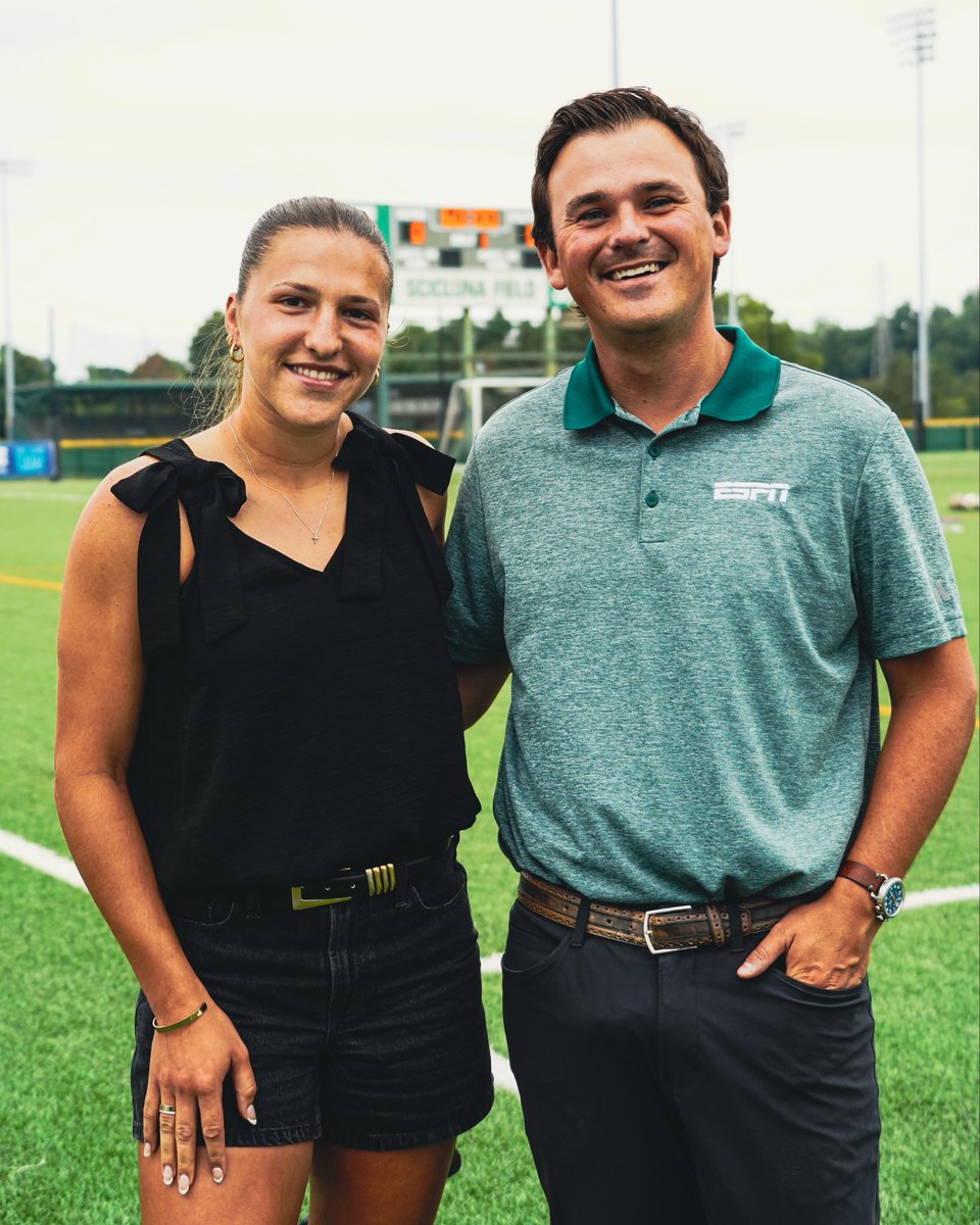 EMUSoccer's tweet photo. On the mic 🎤 

EMU soccer alumna Mary Grimes was on the ESPN+ call for our season-opening win over Duquesne, alongside Evan Stockton! 👏 https://t.co/5MSfUusqaj