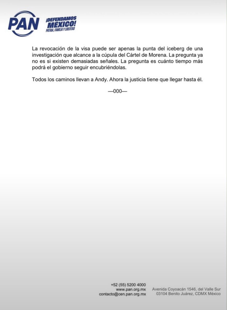PAN_Tabasco's tweet photo. Posición sobre el retiro de visa de Andy López Beltrán https://t.co/Yx3TbdqukL