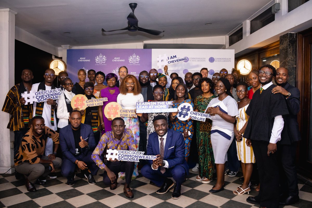 UKinGhana's tweet photo. Chevening & Commonwealth scholars are off to the UK to pursue postgraduate studies and represent their home countries on the global stage.   

Throughout their studies, they will get the opportunity to develop professional relationships with government bodies, institutions, and a broad spectrum of UK-based organisations, opening doors to ongoing partnership and collaboration opportunities.  
 
Wishing them success as they grow, learn, and lead!  Ready to join them next year? Visit https://t.co/P2M8YZs95m