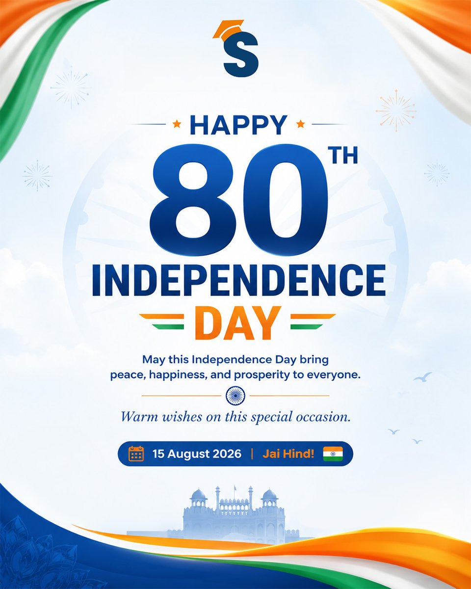 scholargurus's tweet photo. #Happy80thIndependenceDay, #India! 🇮🇳

Today, we celebrate the spirit of freedom, unity &amp; the dreams that continue to shape our nation's future. May this #IndependenceDay inspire every student to learn &amp; grow for their brighter tomorrow.
#JaiHind #ProudIndian #EducationMatters https://t.co/T97fhcp3SE
