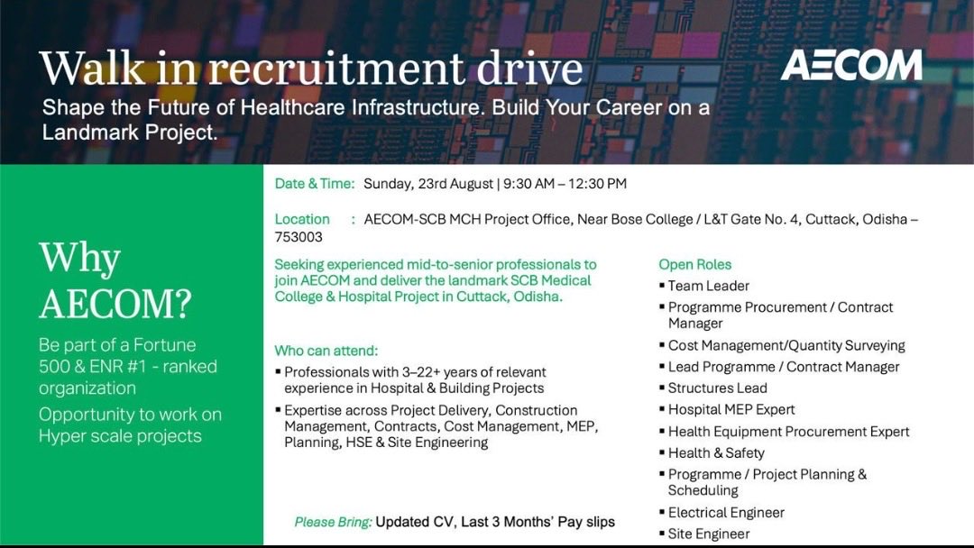 PVRAMAKUMAR's tweet photo. #AECOM #BBSRjobs #Cuttackjobs #kataka #JobAlert #Civilengineers #Odishajobs #SCBMCH #walkininterview #recruitment https://t.co/cLmMRwxRQL
