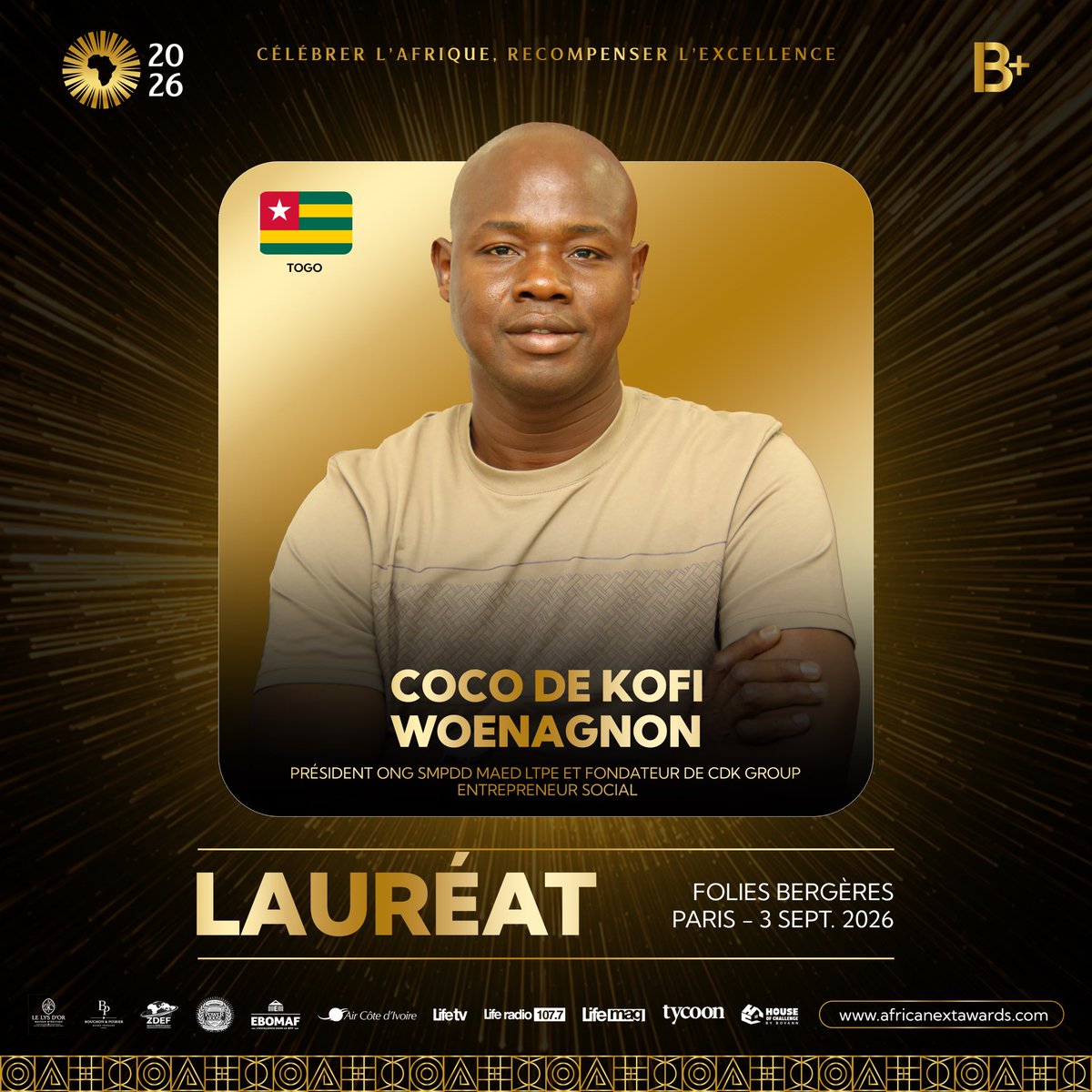 cocodekofi's tweet photo. 🇹🇬🏆 Heureux et honoré d’être Lauréat des African Next Awards 2026 !

🌍 Une reconnaissance qui me motive à continuer d’entreprendre, d’agir et de contribuer à une Afrique qui avance. 

📍Rendez-vous le 3 septembre à Paris !

#AfricanNextAwards 
#Togo 
#ExcellenceAfricaine https://t.co/1VQrYBXJQI