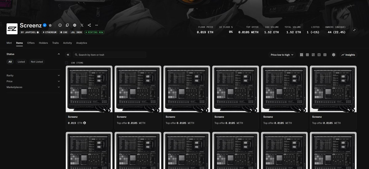 javpixel_art's tweet photo. Almost 200 mints, just 1 (one) listed. 

Real ones know. 

/Screenz https://t.co/b6DrRcsaPx