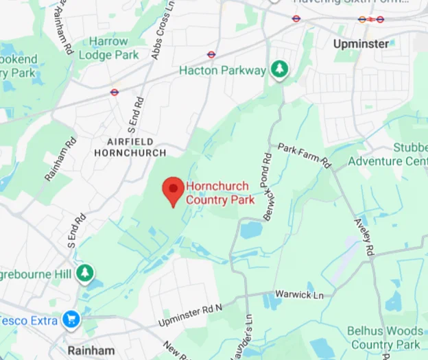 map showing the location of Hornchurch Country Park