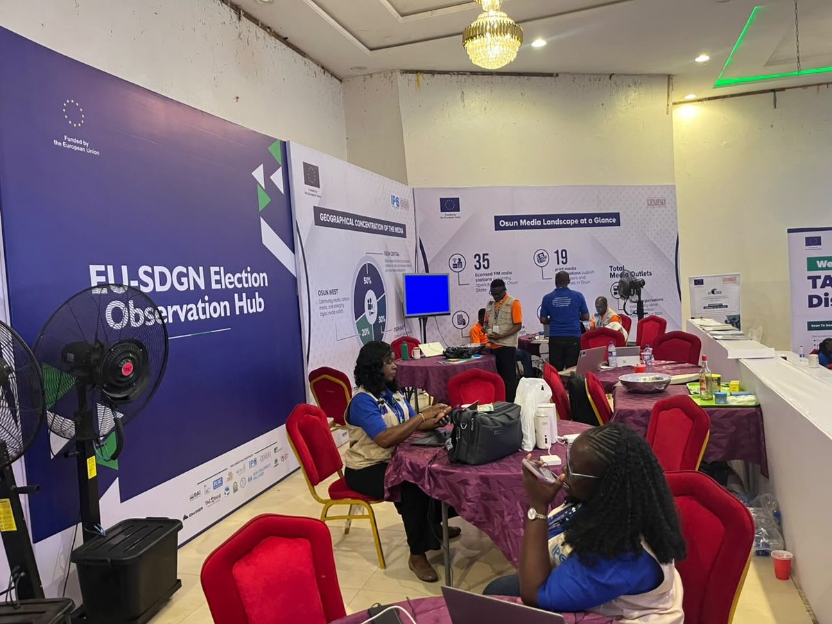 GGA_Nigeria's tweet photo. Ahead of the Saturday governorship election in Osun, @GGA_Org visited the EU Election Observation Mission Situation Room in Osogbo. 

#Osun2026 #ElectionIntegrity #Democracy #GoodGovernance https://t.co/rcXO86EaIg