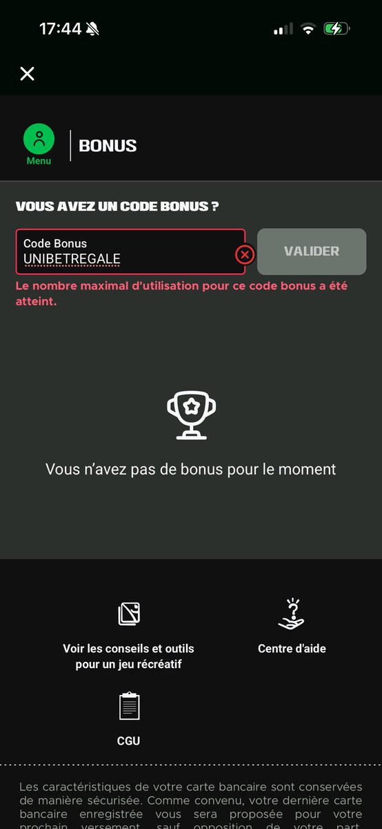 Wizzih's tweet photo. @UnibetFrance eeuuuh c’est normal que ça me m’affiche ça alors que je ne l’ai jamais utilisé. On a jusqu’à dimanche pour l’activer en plus non ? @UnibetFrance https://t.co/dO3fZlMyyt