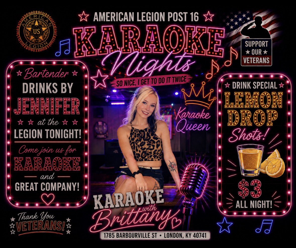basicallybbush's tweet photo. Karaoke night tonight @ post 16 American legion! 

Come see us! 🩷 https://t.co/d8yNuB7KrC