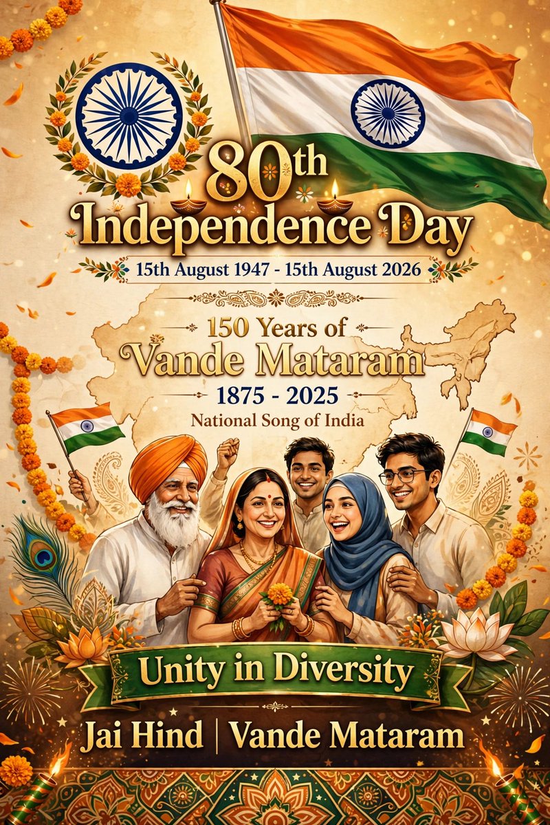 DattaSubi's tweet photo. Warm Wishes to all (irrespective of caste, race and colour)for 80th Independence day and 150th years of our National Song Vande Mataram.🙏🇮🇳🙏 https://t.co/Yqw8HvszJy