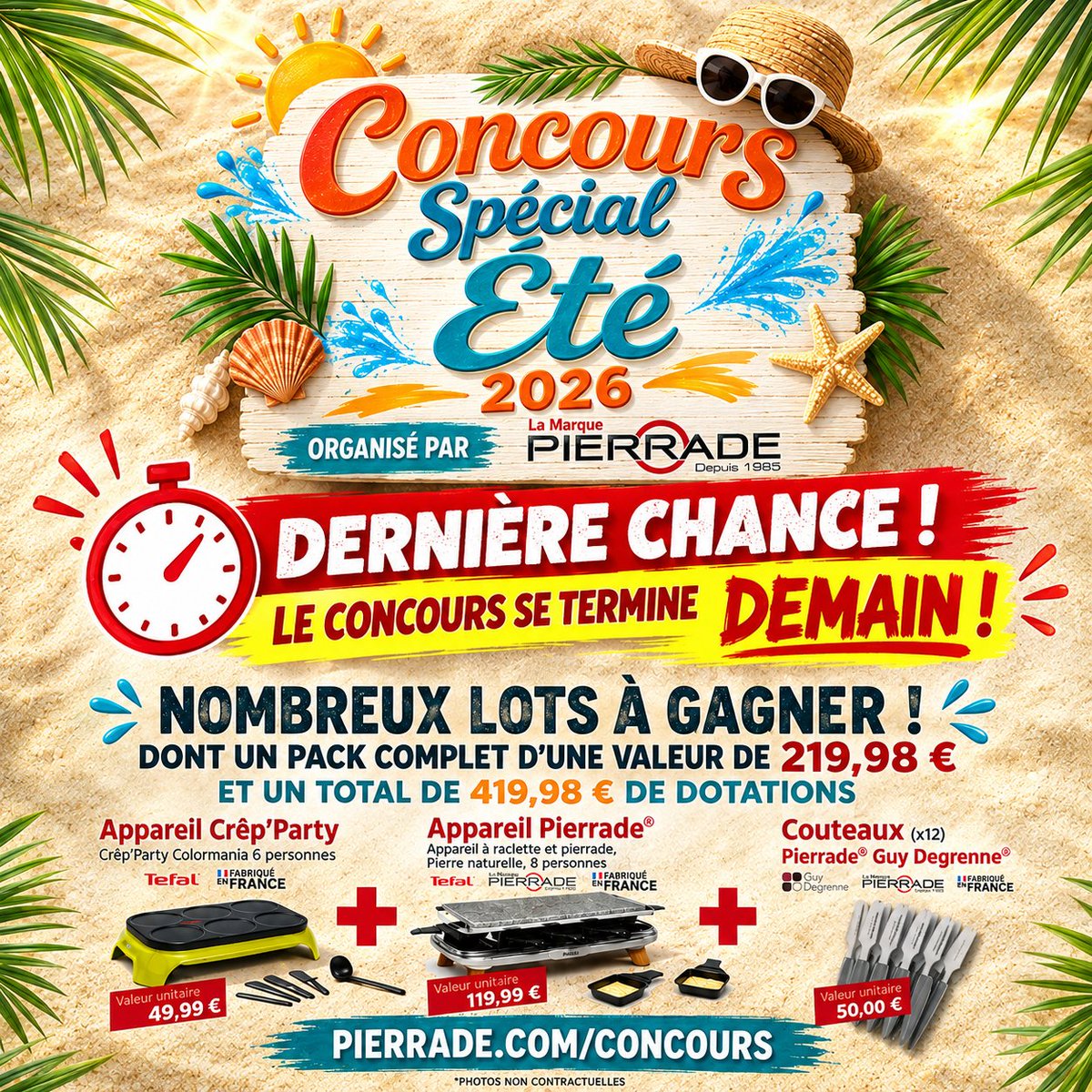 Pierrade_TM's tweet photo. 🔥𝗝𝗘𝗨 𝗖𝗢𝗡𝗖𝗢𝗨𝗥𝗦 𝗦𝗣𝗘́𝗖𝗜𝗔𝗟 𝗘́𝗧𝗘́ 𝟮𝟬𝟮𝟲⏰ DERNIÈRES HEURES POUR PARTICIPER !
Le concours se termine demain, samedi 15 août 2026 à 14h00. Ne tardez plus ! 🍀
👉 Rendez-vous sur https://t.co/Q5D7pHyLBK et remplissez le formulaire d'inscription 🎁 https://t.co/T6AtEbCeDW