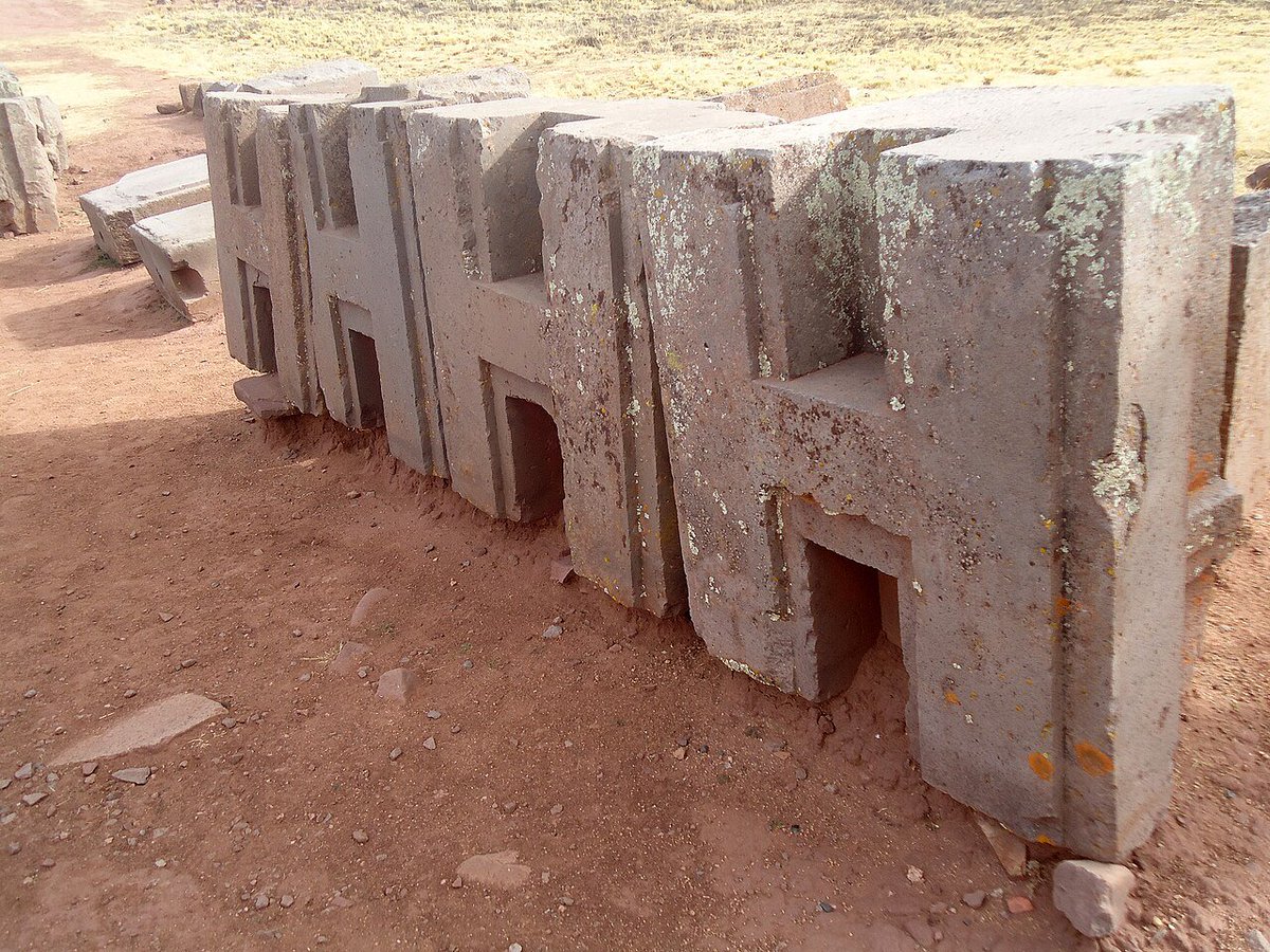 MethuselasMuse's tweet photo. Image 1- @EthicalSkeptic makes a very compelling case in his analysis of Gobekli Tepe that the "H" turned ~90 degrees represents the sun changing the place of its rising ~90 degrees. 

That they should be used to mark the rising of the sun in inferred from their prominence "sighting stones" which included a narrow pinhole, constraining the view to a small point on the horizon, image credit again to @EthicalSkeptic 

The third image is from Bolivia, the "H" blocks used at Puma Punku, an ECDO Np' aligned site. Curious that.