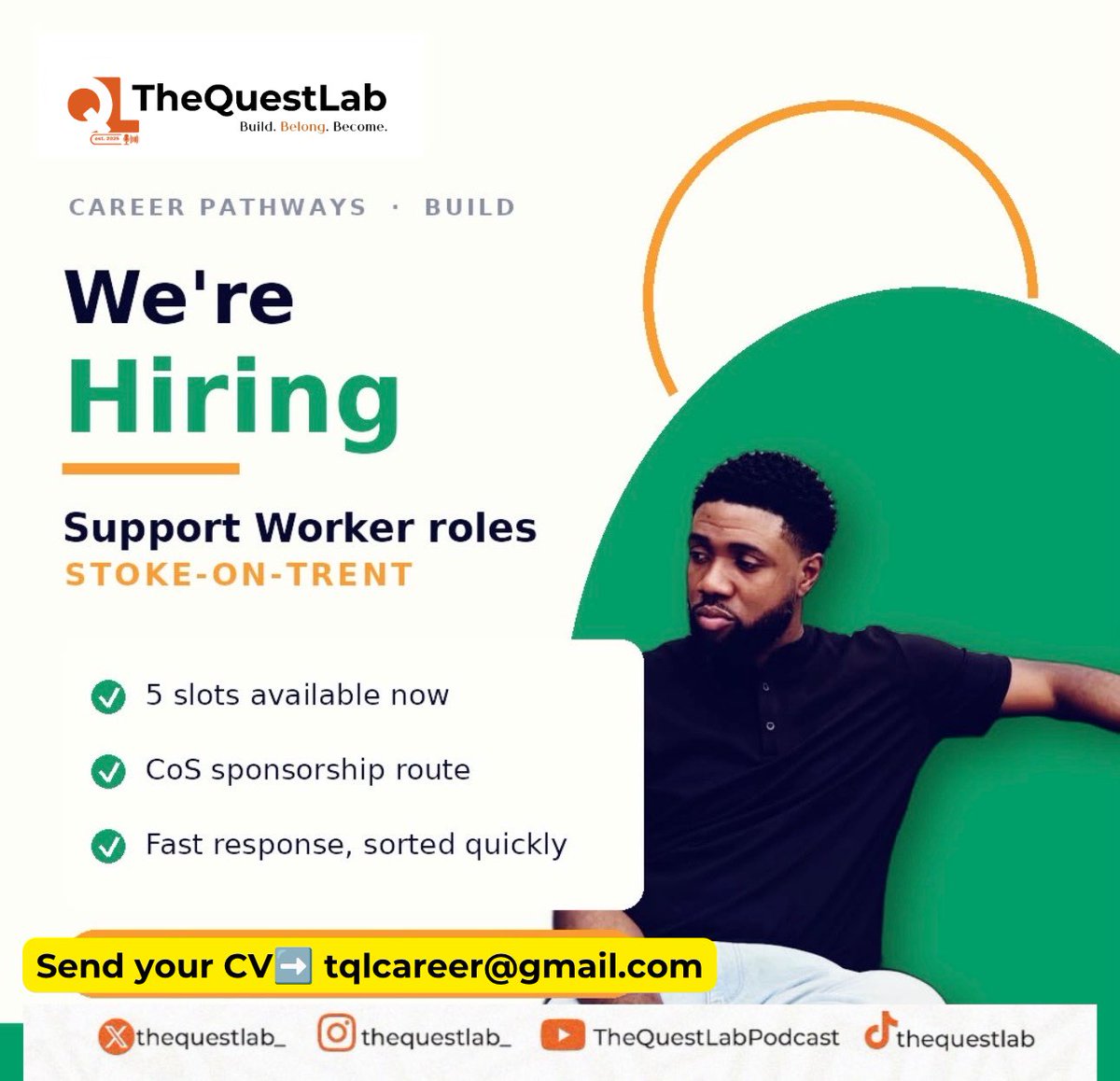thequestlab_'s tweet photo. Tql Job Update

If you’re in need of Support Worker Role in the city of Stoke on Trent.

Send your CV to tqlcareer@gmail.com https://t.co/6KTygqeaVL