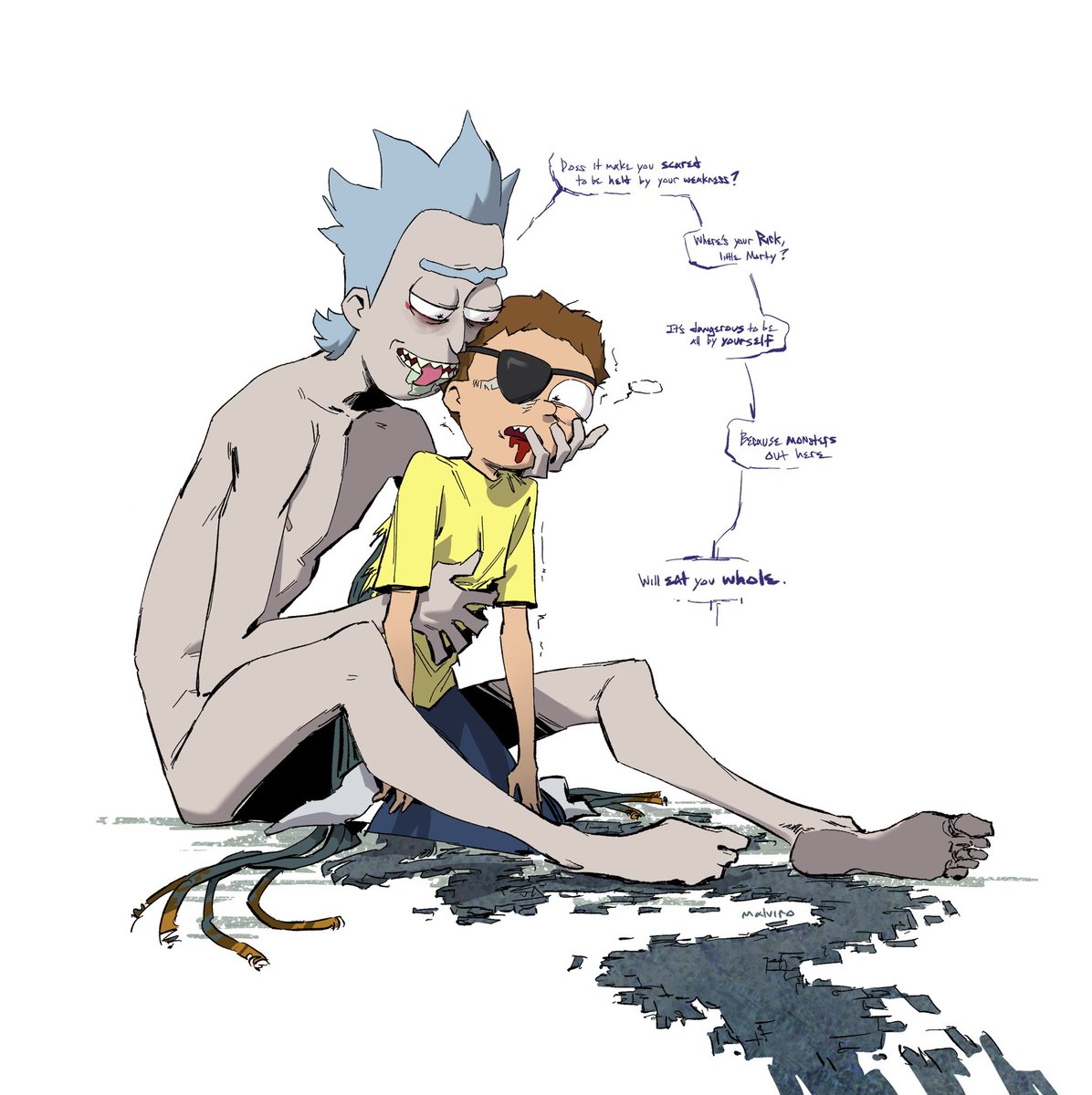 themalviro's tweet photo. caged by arms, legs… 
…theres someone who shouldn’t be breathing….

#rnm #rickorty https://t.co/apnVpeHe4K