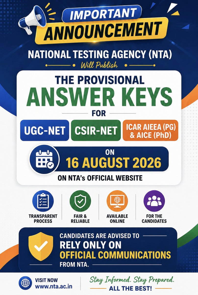nta_updates's tweet photo. #UGCNET #CSIRNET #NTAUpdates
๐๐๐๐ https://t.co/vURbyMlmqy