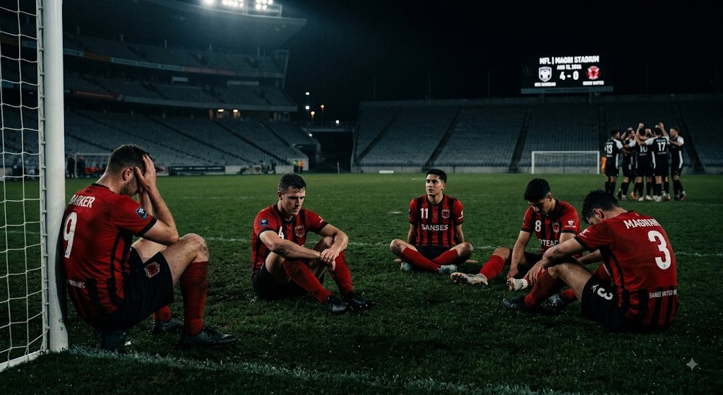 sanseutd's tweet photo. Frustrating night at Māori Stadium. ❌

A 4-0 defeat against MFC Manukau. We matched them in the first half, but errors cost us dear. Season 16 is a marathon, not a sprint. We analyze, we fix the mistakes, and we bounce back. The Ice League push continues. 📉 #SanseUtd #playMFL https://t.co/UkN3iwyImn