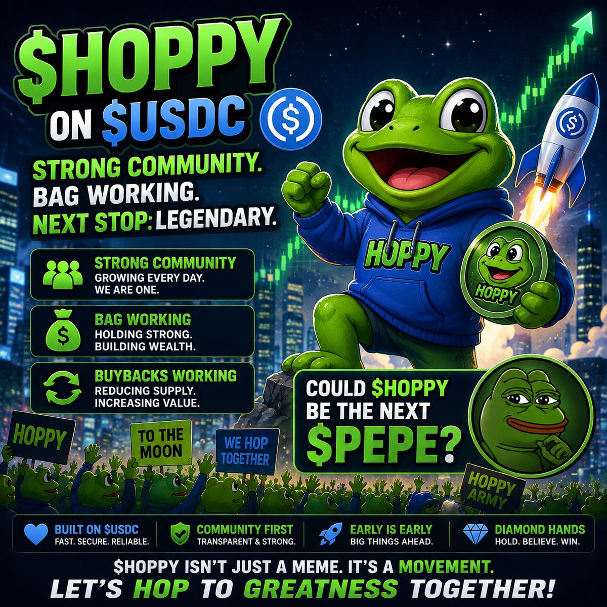 HoppyonUSDC's tweet photo. The bag is working. The community is getting stronger. And the momentum keeps building. 🔥

Strong community + conviction + consistent buybacks = serious potential.

Could $HOPPY be the next $PEPE? 👀🐸

We’re just getting started. 🚀

#HOPPY #USDC #PEPE #Crypto #Meme https://t.co/SA5qKefexc