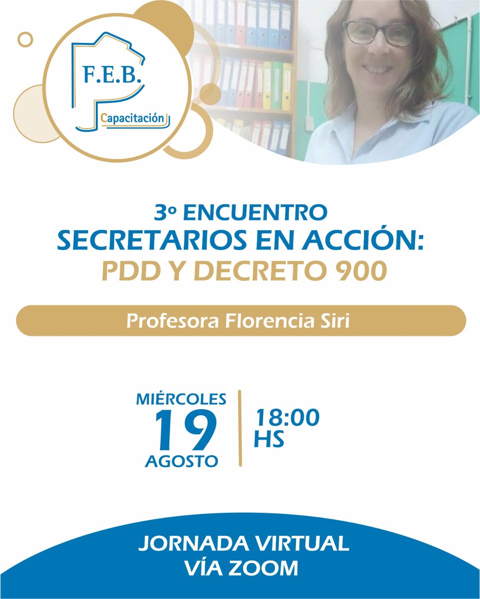 LaFEB's tweet photo. #Capacitación2026
💻 Tercera Jornada Virtual
👉 SECRETARIOS EN ACCIÓN: PDD y DECRETO 900
A cargo de la Prof. Florencia Siri

🗓️ 19 de agosto
��� 18:00 horas
👉 Sin inscripción previa!

📌 Pedí el enlace en tu Entidad https://t.co/LHVTBkR1Q7