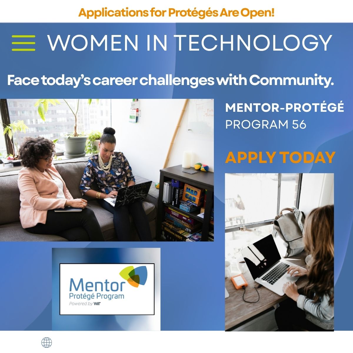 WITWomen's tweet photo. Ready to grow your career? Applications for WIT's Mentor-Protégé Program are open! 

Designed for women with 5+ years of experience, the program offers one-on-one mentoring, career development, and networking.
 
Learn more: https://t.co/noWOcD4FDB #WomenInTech #Mentorship https://t.co/T6rFGYb5T9