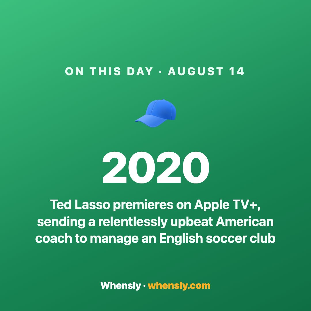 playwhensly's tweet photo. 📅 On this day in 2020: Ted Lasso premieres on Apple TV+, sending a relentlessly upbeat American coach to manage an English soccer club.

Think you could place it on the timeline? New daily puzzle 👉 https://t.co/G6NtiXNbxp
#OnThisDay #tv https://t.co/2YeGub1ojs