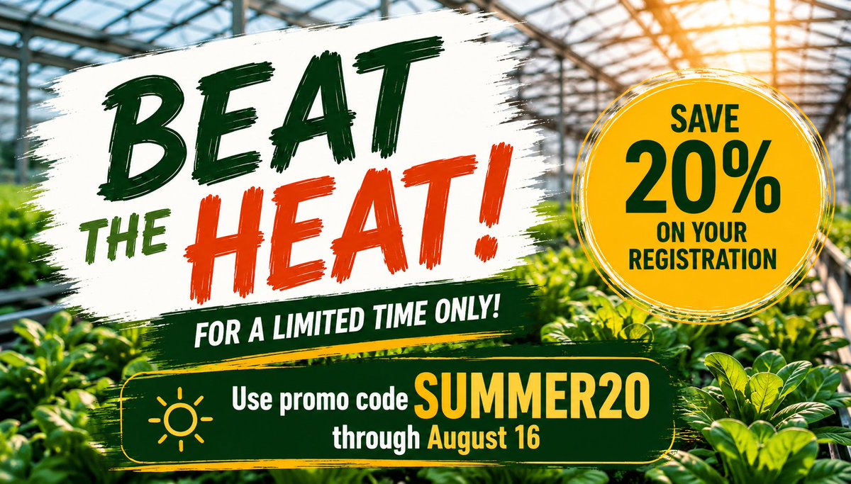 indooragcon's tweet photo. ☀️ BEAT THE HEAT and save 20% on #CEASummitEast through August 16 at 11:59 PM ET.
https://t.co/DKEcvvupQG

Use promo code SUMMER20 and join us September 15-16 in Danville, VA for two days of CEA education, networking, innovation and hands-on experiences.

@VTCals @IALR @VACoopExt https://t.co/H4OdjZxrc3