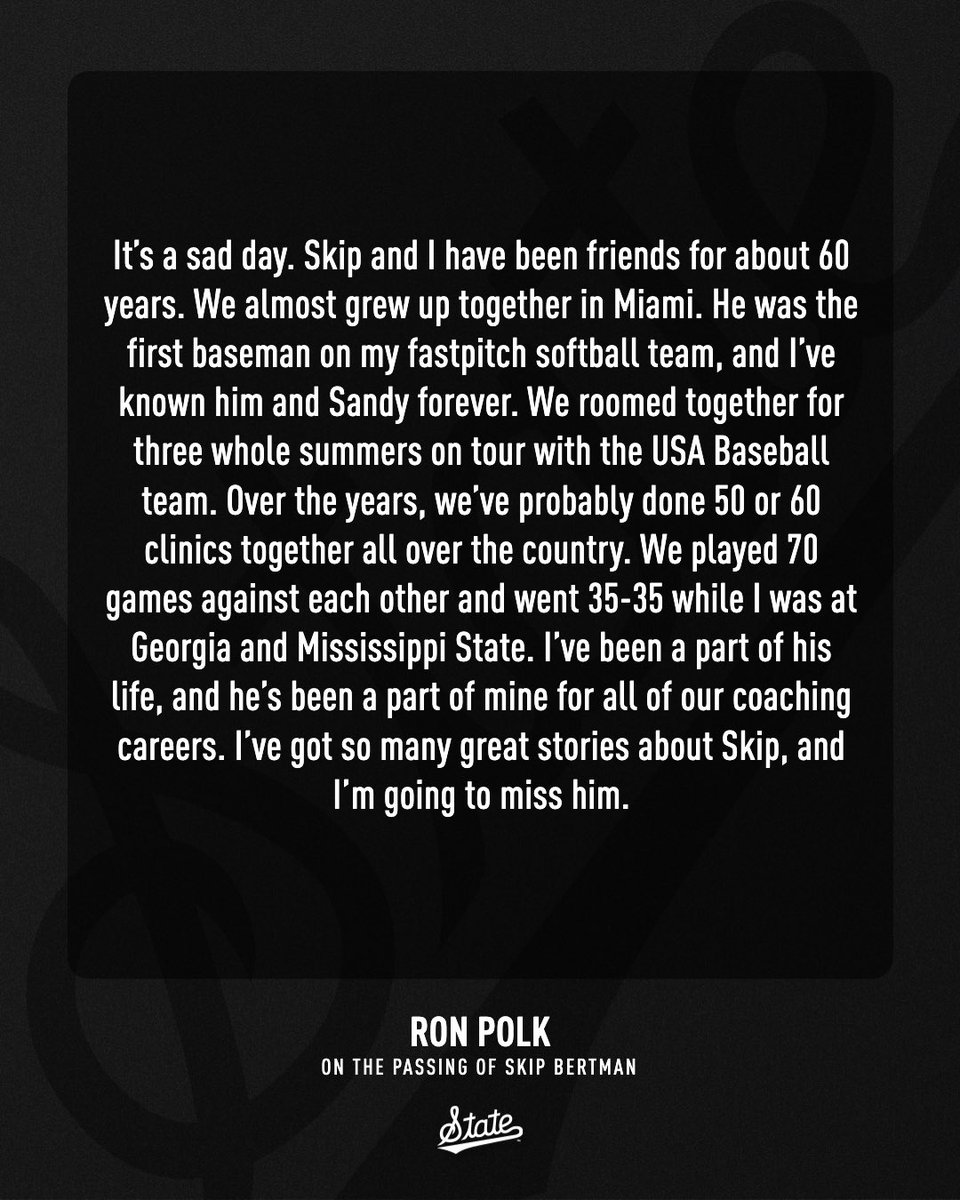 HailStateBB's tweet photo. Our condolences to the LSU Baseball family on the passing of legendary coach Skip Bertman https://t.co/XgEBgiKSKk