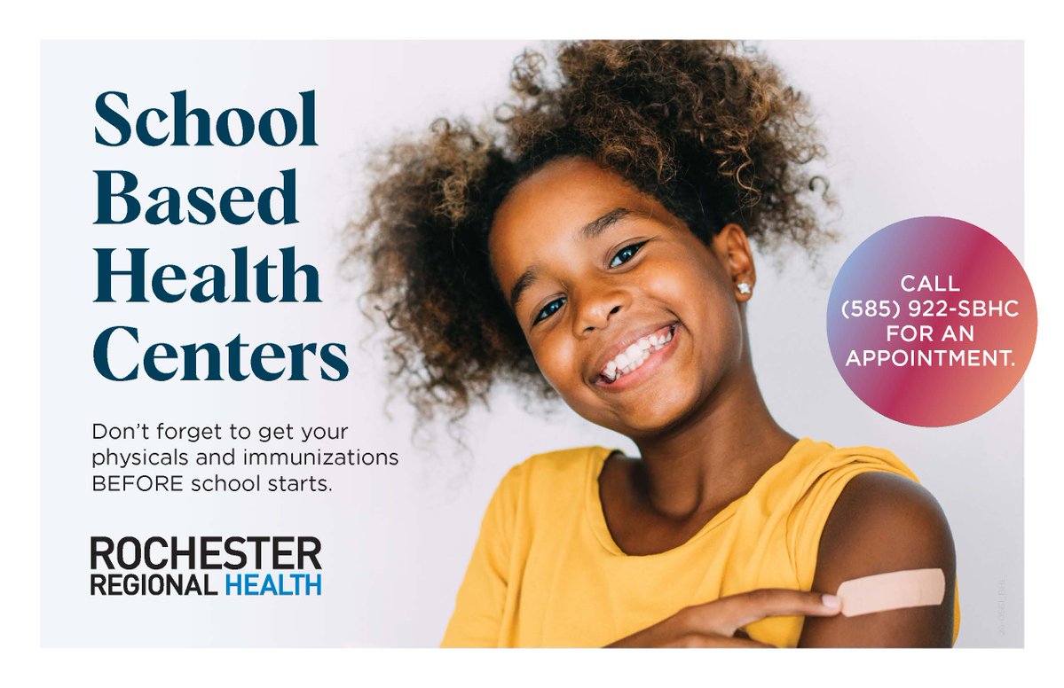 RCSDNYS's tweet photo. Is your student ready for September 8? 👀

RRH School-Based Health Centers are offering physicals Aug. 25-Sept. 3 and immunizations Aug. 31-Sept. 3 for RCSD students.

Appointment required: 585-922-SBHC (7242) 

#ONERCSD https://t.co/qzU3hh9D7I