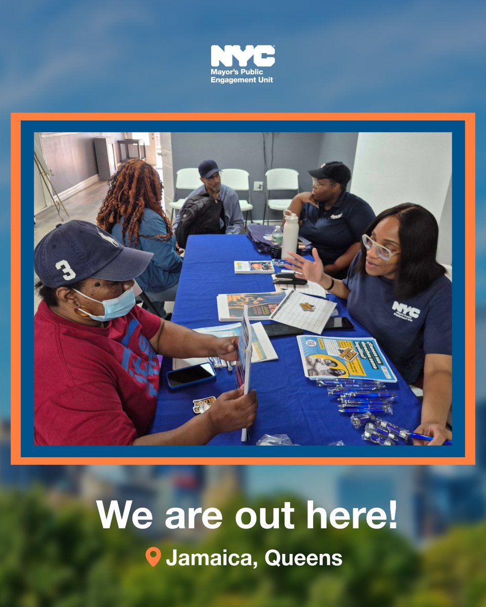 MayorsPEU's tweet photo. 📍 Jamaica, Queens

We are out here!

PEU’s TSU joined @LeroyComrie and community partners at the Tenant Outreach Program to connect with residents, answer housing questions, &amp; share resources.

Building stronger neighborhoods starts with showing up &amp; connecting NYers to support. https://t.co/QviEpKdAVy