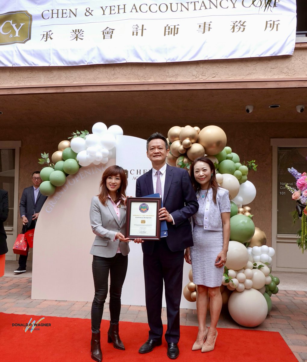 DonWagnerCA's tweet photo. My Community Outreach Director, Saga Conroy, attended the grand opening for Chen &amp; Yeh Accountancy Corp’s new Tustin office and presented a certificate of recognition on my behalf to the owners.

Congratulations, and best wishes for continued success in your new location! https://t.co/5MzDmLQaWS