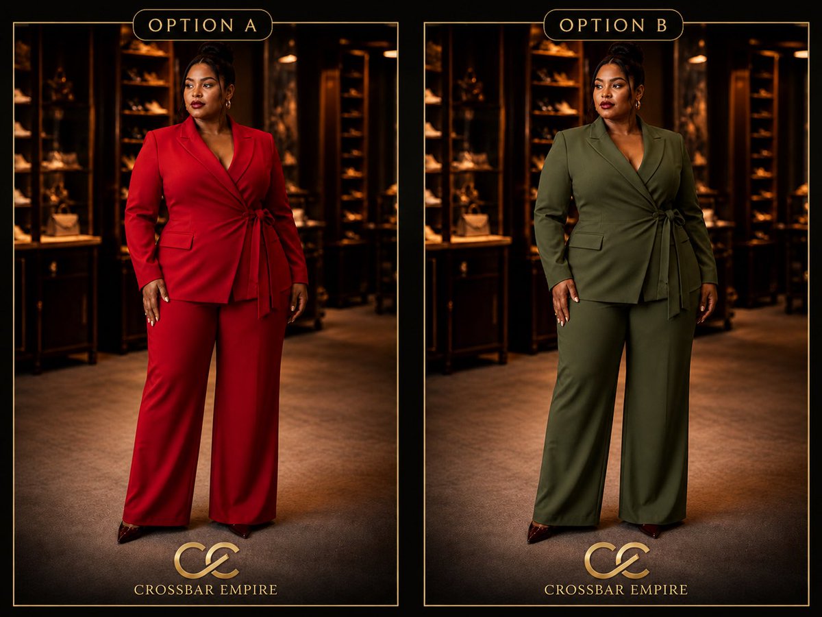 CrossbarEmpire's tweet photo. Option A or Option B? 👀

Same fit, different colour.
❤️ Red or 💚 Olive Green?

Which one are you choosing?

#CrossbarEmpire #FashionThatFits #PlusSizeFashion #NigerianFashion https://t.co/hAgTsiXvsr