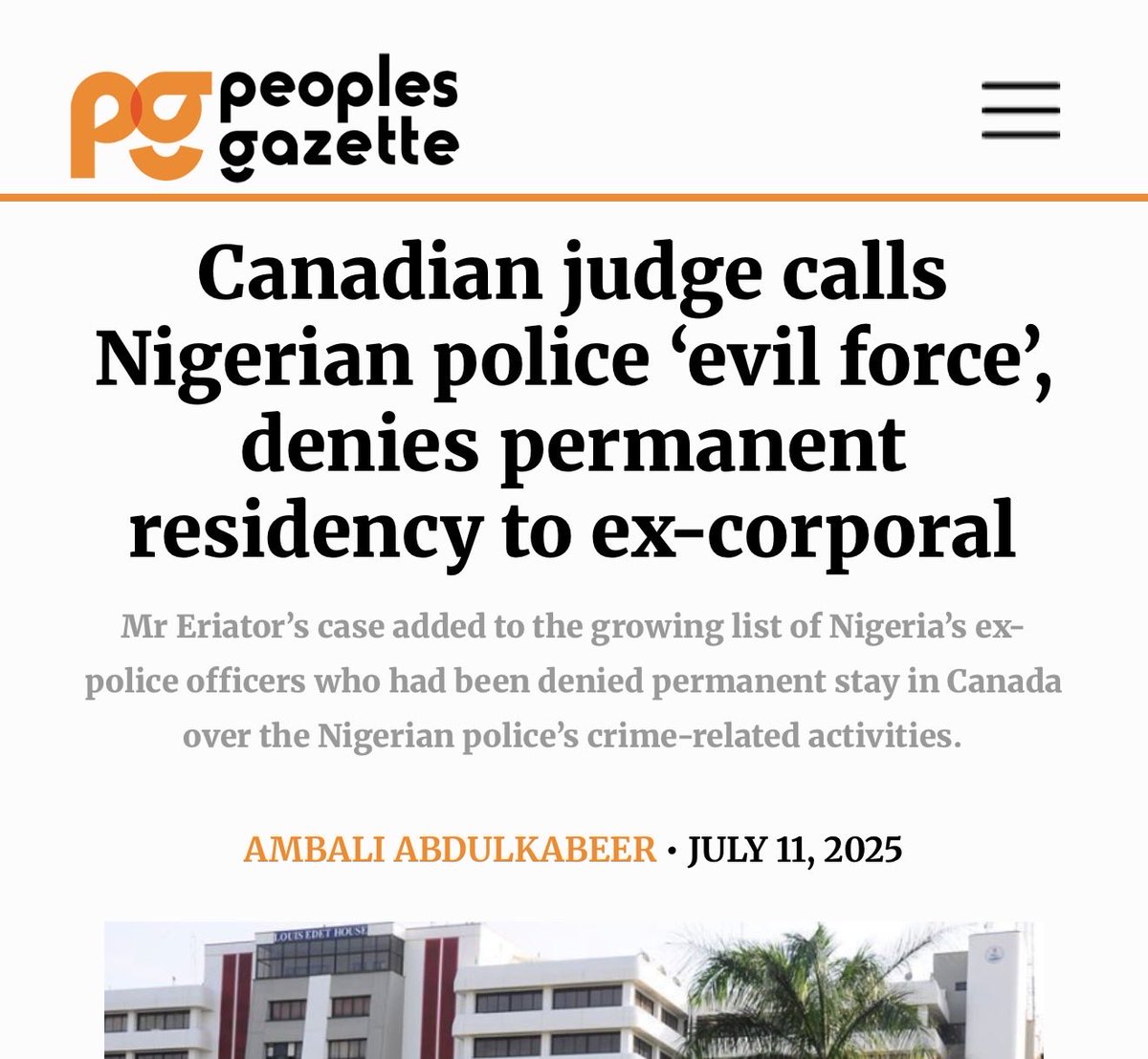 ngoziora's tweet photo. Day 7 PMs Appeal in Finland - 8/14/2026

No court hearing today

Updated Exhibit: 

NIGERIA POLICE ARE EVIL AND TERRORISTS

Nigeria Police Tiger Base = Terrorist Police — PROOF.

Amnesty, 25 Feb 2026: 

"Tiger Base Police Unit in Owerri Involved in Rampant Violations Including Extrajudicial Executions, Torture and Extortion", months in cell without trial, they label and try USB self determination and citizens as terrorists in Nigeria courts, over  1 million Biafrans locked up in Nigeria prisons  facing  terrorism charges while the real terrorists Nigeria politicians and 23 terrorist groups walk free 

This is in Biafraland. Source: https://t.co/KfTPOwHqEy

@AmnestyFinland @realDonaldTrump

This is why USB was declared on November 29, 2024 in Lahti Finland.

(Canadian Court Judge) 

CANADA COURT 2025: Justice Yvan Roy, Federal Court Ottawa says Nigeria Police Force is "evil force" that policy requires officers to "rape, maim, torture, enslave, disappear and murder Nigerians" — violates Rome Statute.

Denied ex-Corporal Eriator residency.

Finland Appeal Court Päijät-Häme: PM Simon Ekpa 2026 appeal needs fair hearing. Canada already ruled Nigeria Police = crimes against humanity. You cannot return Biafrans to Tiger Base.

@oikeusmin @FinGovernment

Amnesty + Canadian court 

https://t.co/HRuwYk26Mk

https://t.co/l32XKF9Xfu

@IvankaTrump @realDonaldTrump @cnni @cnnbrk @MobilePunch @cnni @WalidPhares @MikeArnoldTruth @ObiJYkKg6QGWMAD @jihadwatchRS @StateDept @tedcruz @MikeCollinsGA @netanyahu @USArmy @IDF @IHRF_English @Ihumanri @UN_HRC @UN @_AfricanUnion @CIA @INTERPOL_HQ @Interpol @FBIDirectorKash @FBI @WhiteHouse @mats56455 @DailyPostNGR @alexstubb @yleuutiset @batten_von @Huuhkajat @officialABAT @HQNigerianArmy @PoliceNG @NigeriaStories @amnestyusa @HURIWA_NIGERIA @SecBlinken @SecRubio @mrubin1971 @SaharaReporters @PeterObi @CCSoludo