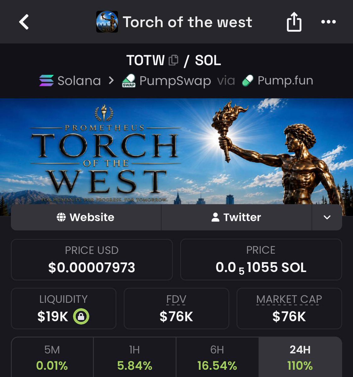 AnokeOnchain's tweet photo. I genuinely think this one has a very strong narrative.

The entire meme is built around Prometheus and the Torch of the West — the massive Prometheus statue being constructed near Starbase, Texas, in connection with the broader Elon Musk/SpaceX narrative.

The statue is expected to stand around 50 feet tall, with Prometheus holding his torch high. The creators have explicitly described it as the “Torch of the West.”

That gives the meme a very interesting setup:

🔥 Prometheus
🔥 Torch of the West
🔥 Starbase
🔥 Elon Musk
🔥 Space exploration
🔥 A massive physical statue
🔥 Potential social-media catalysts

And the biggest catalyst, in my opinion, is attention.

If the statue gets completed and starts circulating heavily across X, crypto Twitter and the broader internet especially if Elon acknowledges it again this could potentially become an Elon-associated meme narrative.

That is the kind of narrative that can move very fast once the market discovers it.

The setup is there, the narrative is easy to understand, and there are identifiable catalysts ahead.

solana:CiW15o3Ei75uzBECgkbNzhfCVA38MeAPon3dJ2Mspump
