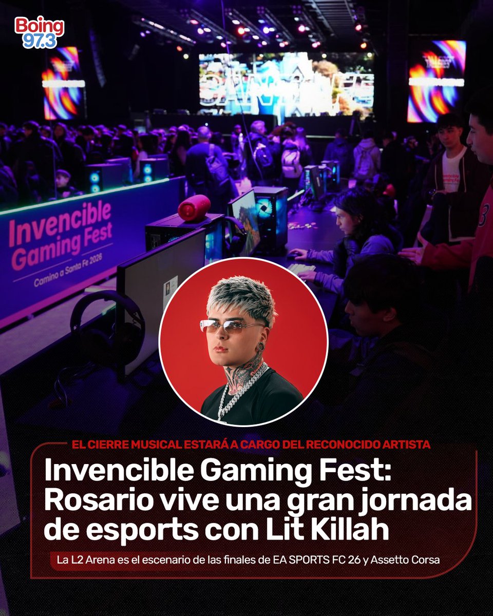 radioboing's tweet photo. 🎮Rosario es este viernes el punto de encuentro de los esports con el Invencible Gaming Fest – Camino a Santa Fe 2026. La L2 Arena, ubicada en Córdoba y Cafferata, abrió sus puertas para una jornada que combina competencia, tecnología, entretenimiento y propuestas para toda la familia.

👉La propuesta reúne a la comunidad gamer con arenas de videojuegos, realidad virtual, simuladores, PlayStation 5 y distintas actividades interactivas. También hay food trucks y espacios pensados para disfrutar de una jornada vinculada al gaming y las nuevas formas de entretenimiento.

🗣“Los Juegos Suramericanos se están jugando desde hace tiempo, desde que empezó el comité organizador y desde que se están haciendo obras en las tres sedes. La verdad es que es impresionante la movida que se está viviendo”, destacó Federico Angelini, vocero de los Juegos Suramericanos Santa Fe 2026.

🗨En ese sentido, valoró la jornada que se desarrolla en Rosario y destacó la posibilidad de acercar los esports a públicos de distintas edades. “Va a ser una jornada impresionante en donde chicos y no tan chicos se van a poder divertir, aprender y ver a sus ídolos de esta temática”, señaló.

💥“Los vamos a esperar con shows en vivo. Viene Lit Killah a cerrar el evento. Así que los esperamos a todos porque va a ser una muy linda jornada en la previa de los Juegos Suramericanos”, agregó Angelini.

@fangelini 
@LITkillah