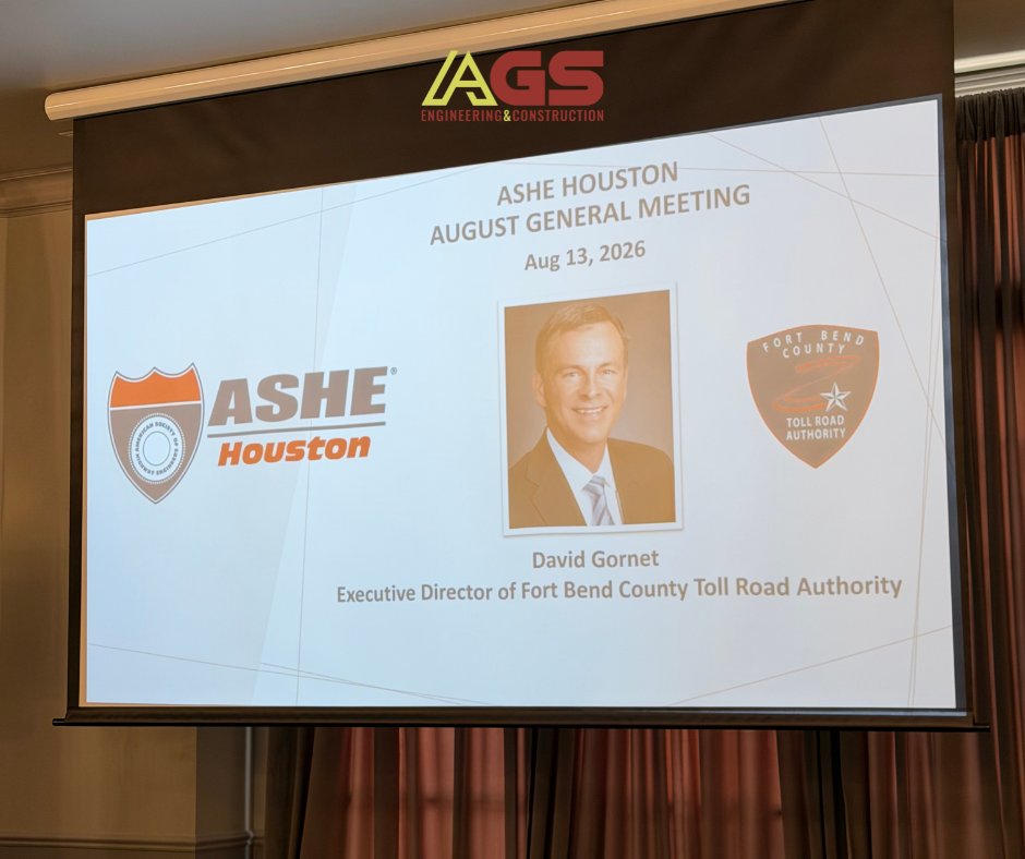 SolutionsAlly's tweet photo. The #AGSTeam attended the ASHE Houston Section August luncheon featuring guest speaker David Gornet, P.E., Executive Director, FBCTRA. Thank you for your time and presentation. It was a great opportunity to learn more about FBCTRA project updates.

#ASHEHouston #ASHE #AGS https://t.co/1ZPJeOoIDu