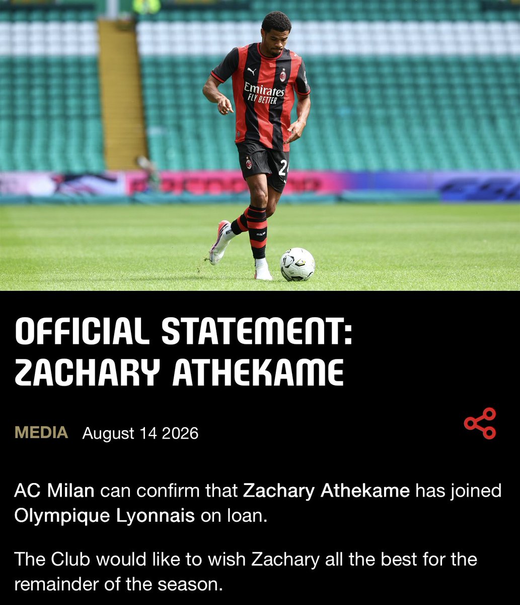 MilanEye's tweet photo. 🚨 Official: Zachary Athekame joins Lyon on a season-long loan https://t.co/hA23gVZChJ
