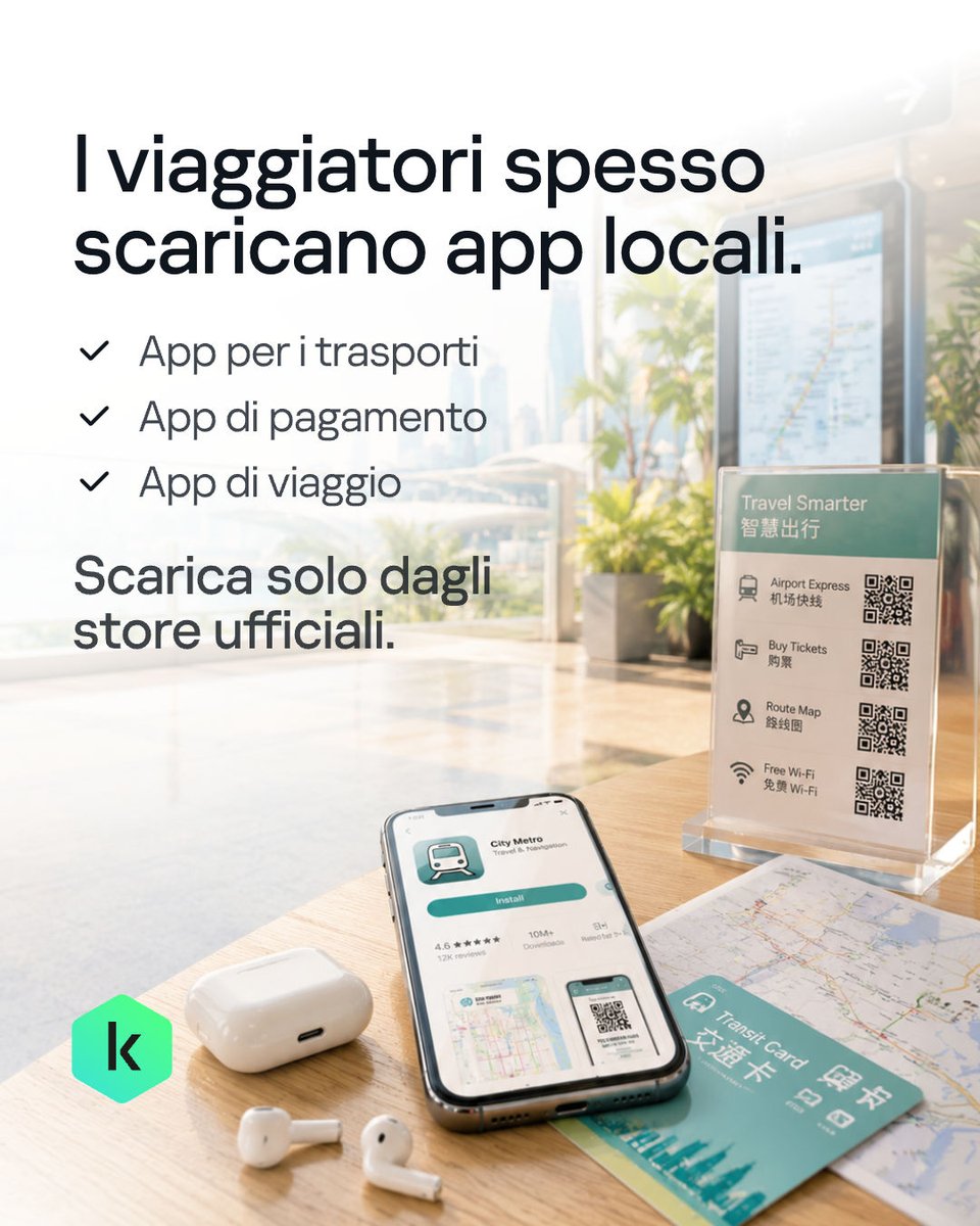 KasperskyLabIT's tweet photo. Il rischio digitale più grande in viaggio potrebbe non essere il Wi-Fi dell'aeroporto. ✈️

Codici QR falsi e app non ufficiali possono indirizzare i viaggiatori direttamente verso pagine di phishing e furti di credenziali.

4 cose da tenere a mente prima del prossimo viaggio 👇

https://t.co/kBQwRVESFY