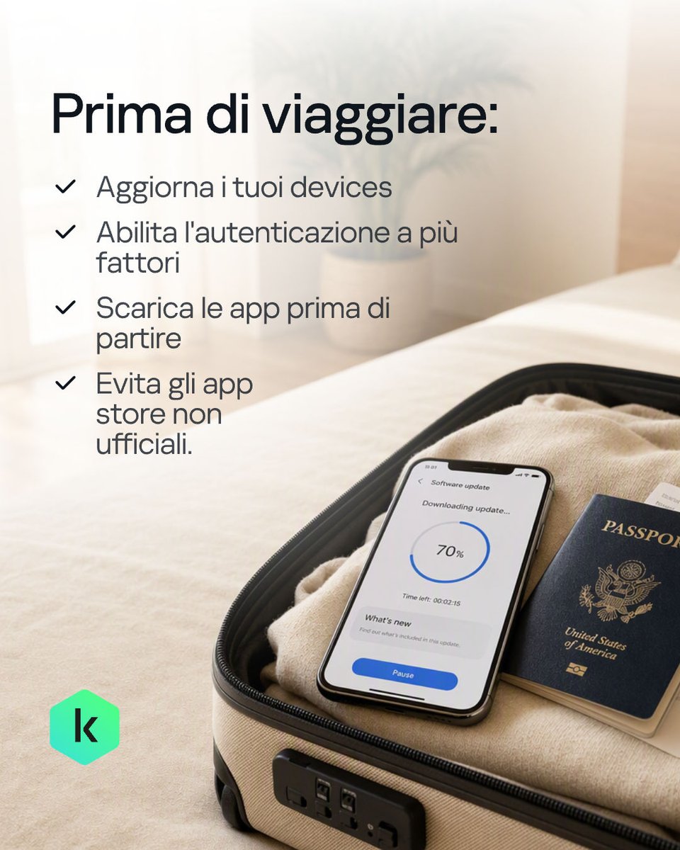 KasperskyLabIT's tweet photo. Il rischio digitale più grande in viaggio potrebbe non essere il Wi-Fi dell'aeroporto. ✈️

Codici QR falsi e app non ufficiali possono indirizzare i viaggiatori direttamente verso pagine di phishing e furti di credenziali.

4 cose da tenere a mente prima del prossimo viaggio 👇

https://t.co/kBQwRVESFY