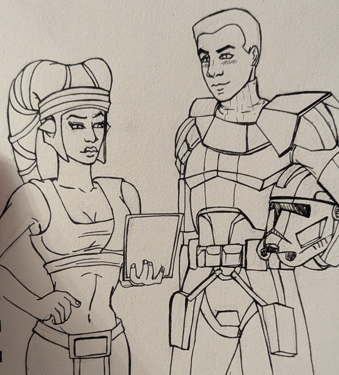 Cyber54prime's tweet photo. #SummerofClones2026 week 11 theme: underrated clone week. Prompt: Meeting the general. 

I draw lieutenant #Galle meeting #AaylaSecura .

Sorry, still have no time this week to color :(

#StarWars #theCloneWars https://t.co/mSg3bOUPCo