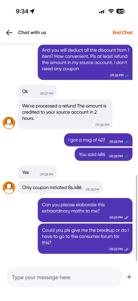 TanSharma23's tweet photo. @SwiggyCares @Swiggy 
Can someone please explain the calculation to me? 
If I take coupon, I’ll get Rs 486
But refund in source account, I’ll get Rs 427. https://t.co/lqAw8gy4N8